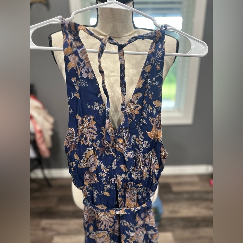 Ett:Twa Wide Leg Jumpsuit Blue Floral Paisley XS Anthropologie Spring Boho Flowy - Picture 6 of 8